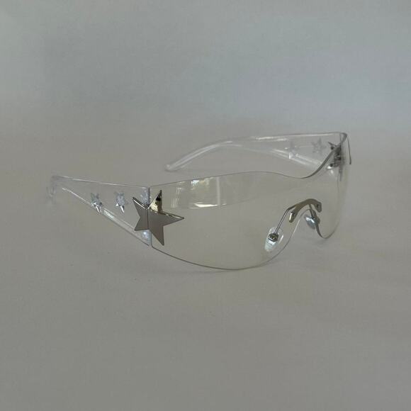 Y2K Silver Star Shaped Sunglasses Clear Lenses Unisex - Picture 5 of 6